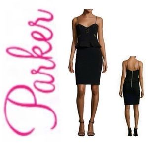 🥂 Holiday Party Dress Black Lace Up Corset Parker Sachi Peplum NWT $325 XS